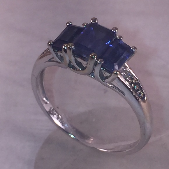 Jewelry - 10K 3-Emerald-Cut Sapphire Ring